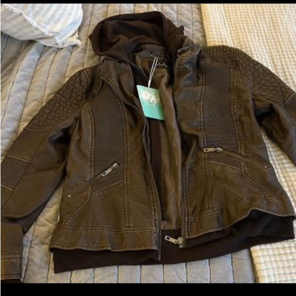 Brown vegan leather jacket